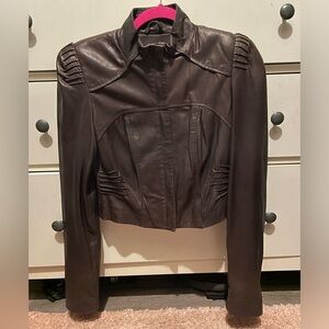 Beautiful brown L.A.M.B. Genuine Real Leather cropped fitted jacket Size 4 Xs S
